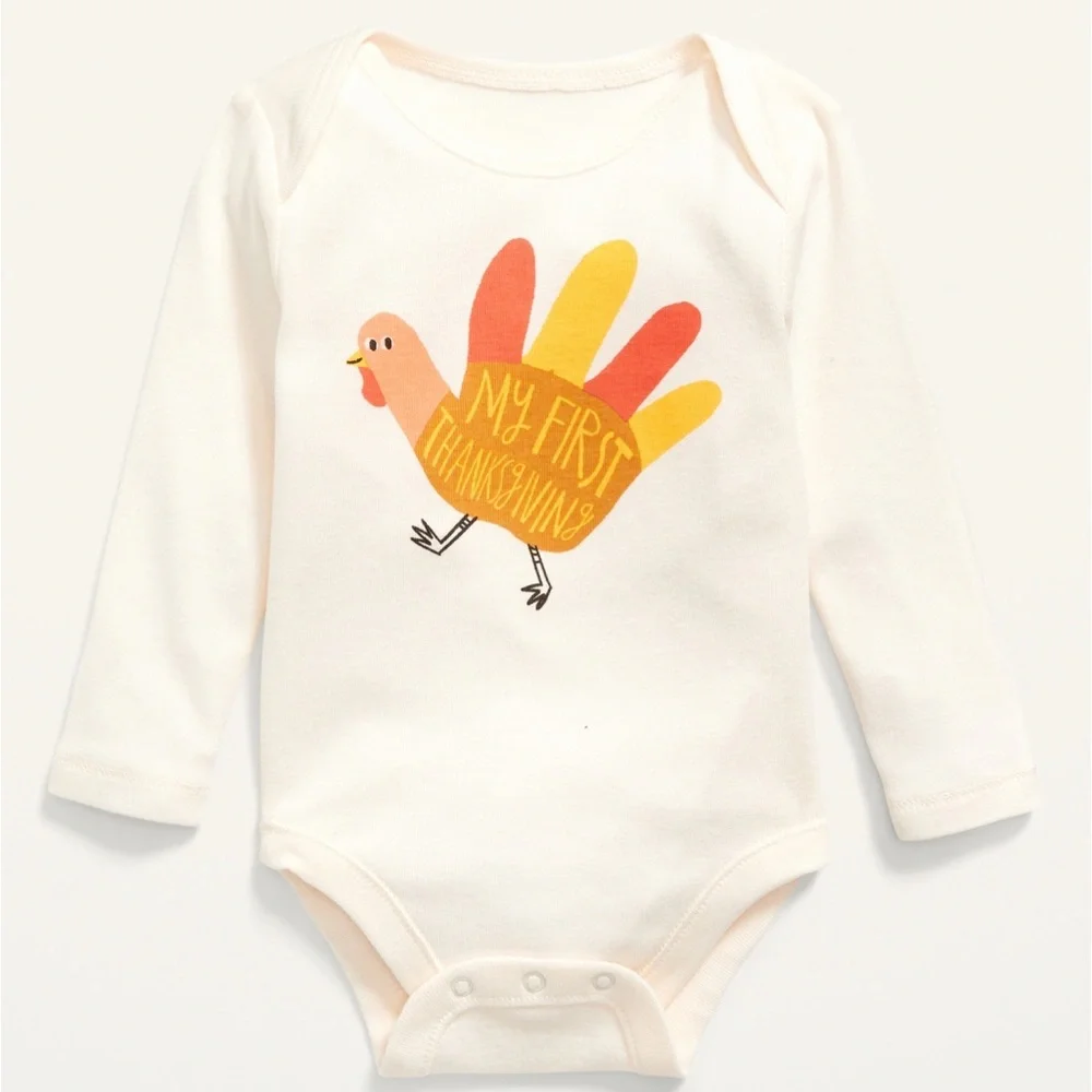 NWT OLD NAVY Unisex Long-Sleeve‎ Graphic Bodysuit - MY FIRST THANKSGIVING